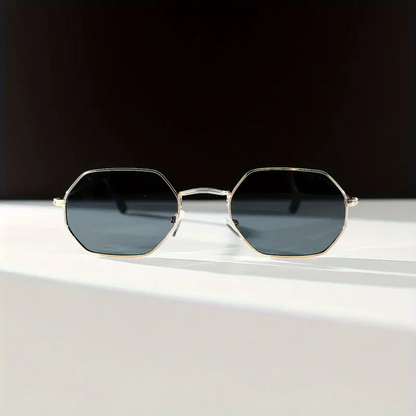 Women’s Vintage Polygon Metal Sunglasses – Photochromic Square Design