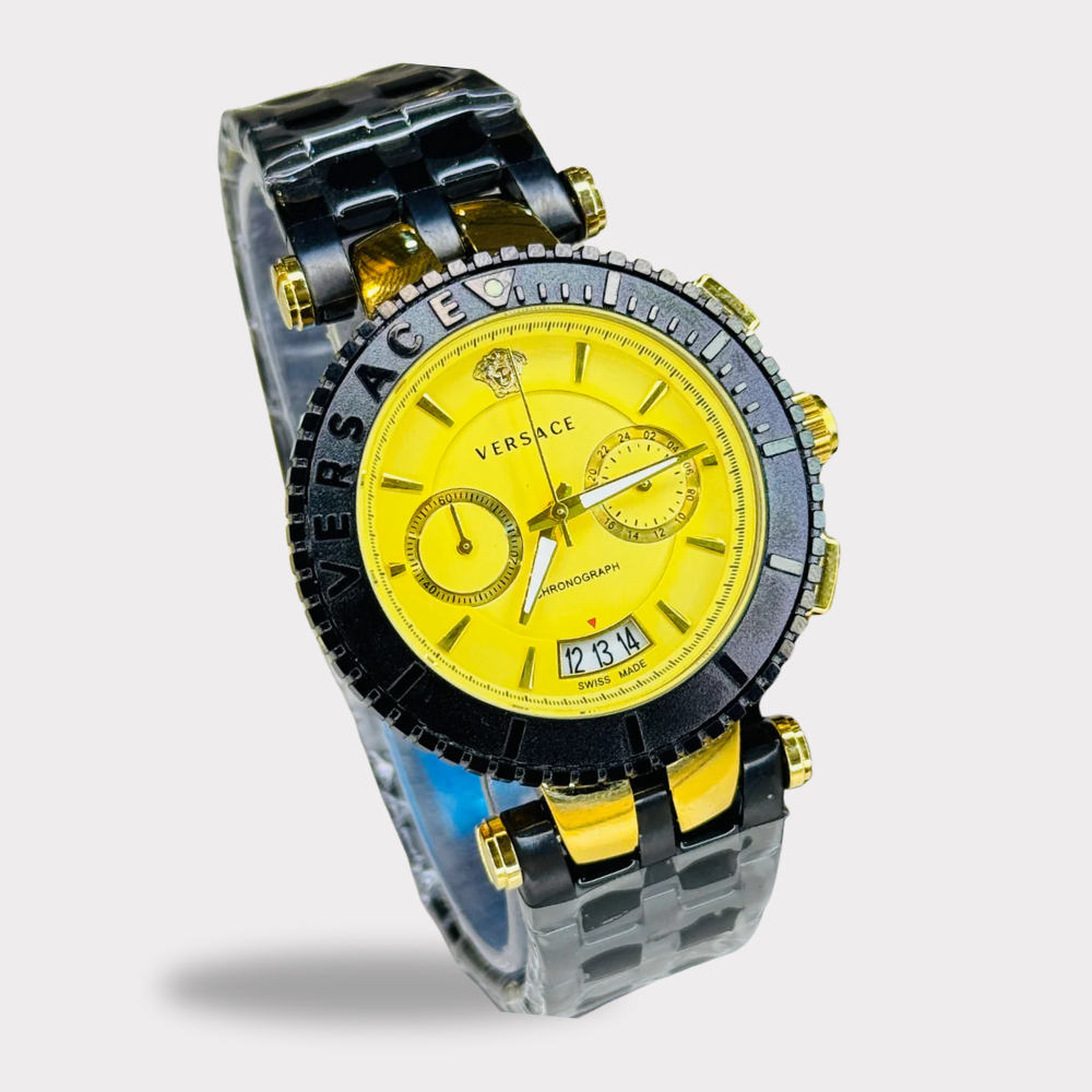 Millionaire Black & Gold Chronograph Watch – Luxury Versace-Inspired Dial