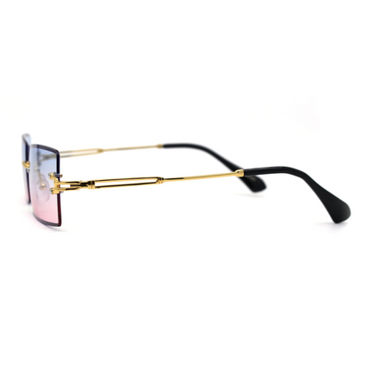 Luxury Rimless Rectangle Sunglasses – Hippie Style with Beveled Lenses in Gold, Blue & Pink