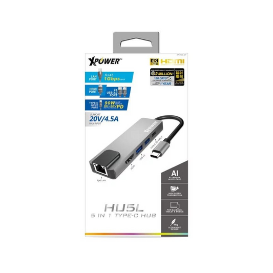 5-in-1 Type-C Multiport Adapter – Ethernet, HDMI, USB & Converter Hub