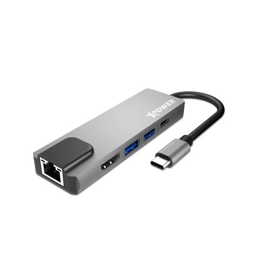 5-in-1 Type-C Multiport Adapter – Ethernet, HDMI, USB & Converter Hub