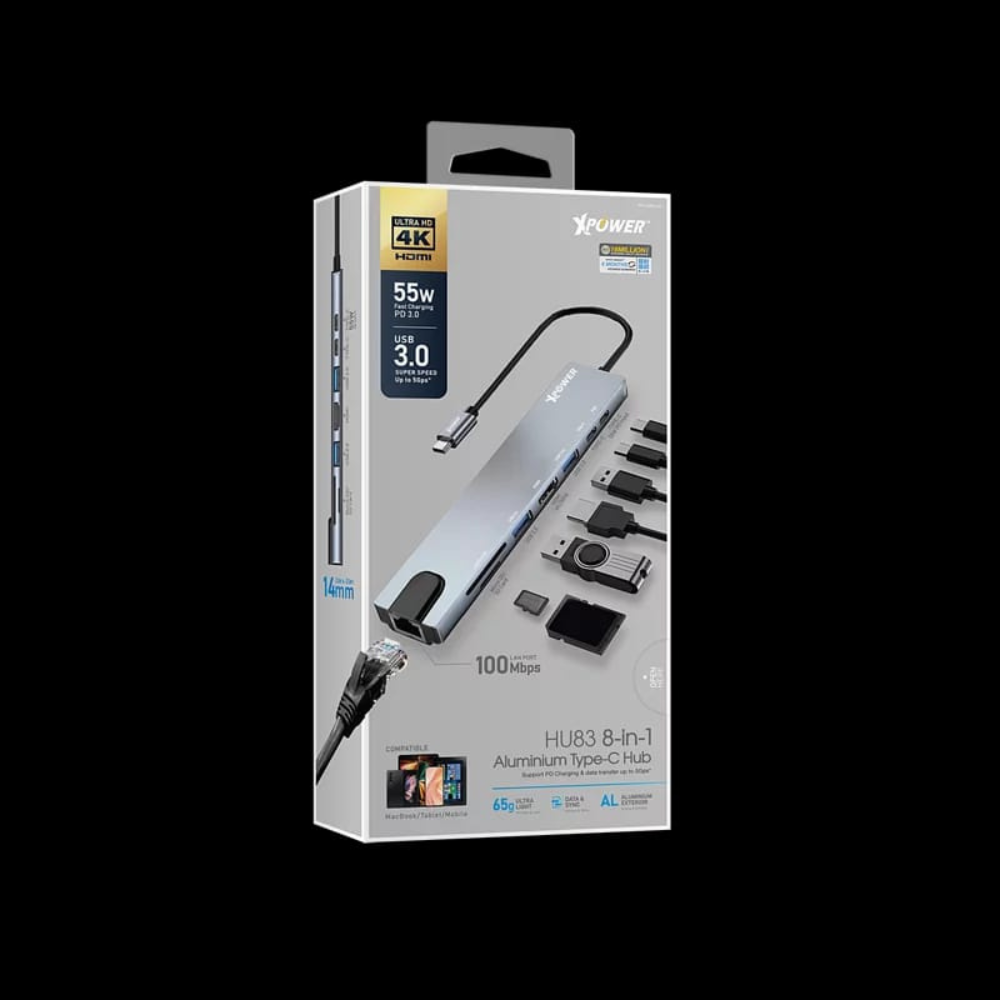 Xpower 8-in-1 USB-C Hub – Model XP-HU83-GY