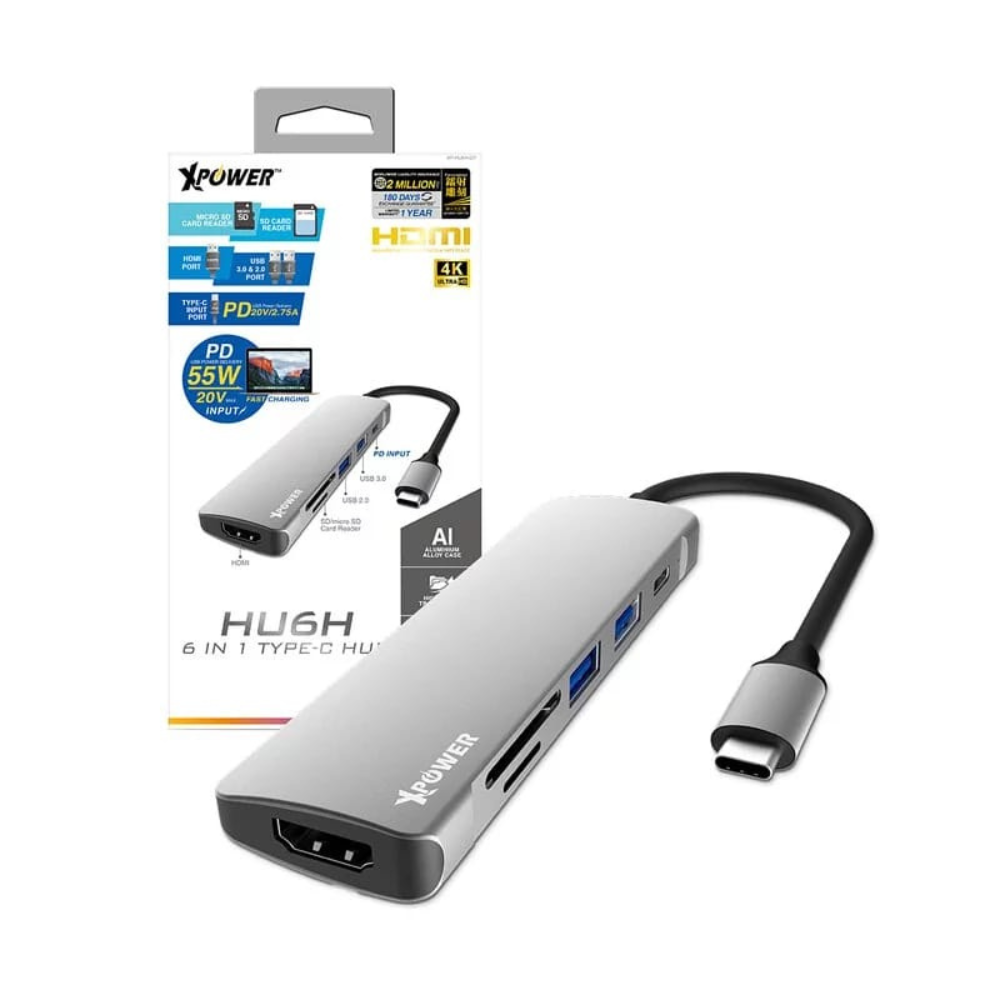 Power HU6H 6-in-1 PD Hub 52W – Official Grey Model