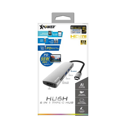 Power HU6H 6-in-1 PD Hub 52W – Official Grey Model