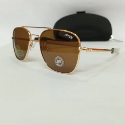 The Intruder Aviator Sunglasses – Randolph Engineering Gold/Brown Unisex