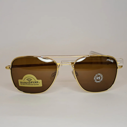 The Intruder Aviator Sunglasses – Randolph Engineering Gold/Brown Unisex
