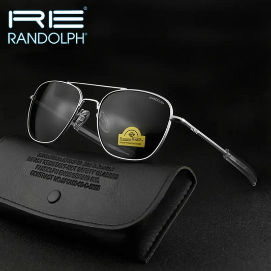 The Intruder Aviator Sunglasses by Randolph – Silver & Black Unisex