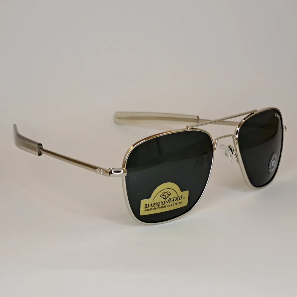 The Intruder Aviator Sunglasses by Randolph – Silver & Black Unisex
