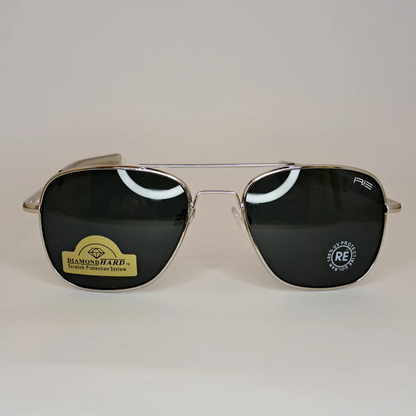 The Intruder Aviator Sunglasses by Randolph – Silver & Black Unisex